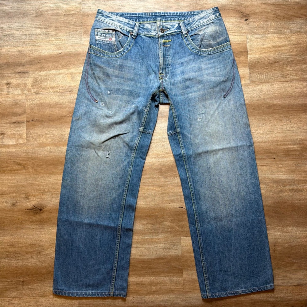 Vintage Diesel Rumbum Jeans Mens 36x32 Blue Baggy Fit Distressed Y2K Wide Leg